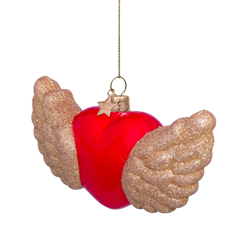 Kerst Ornament Rood Hart Gouden Vleugels – Vondels