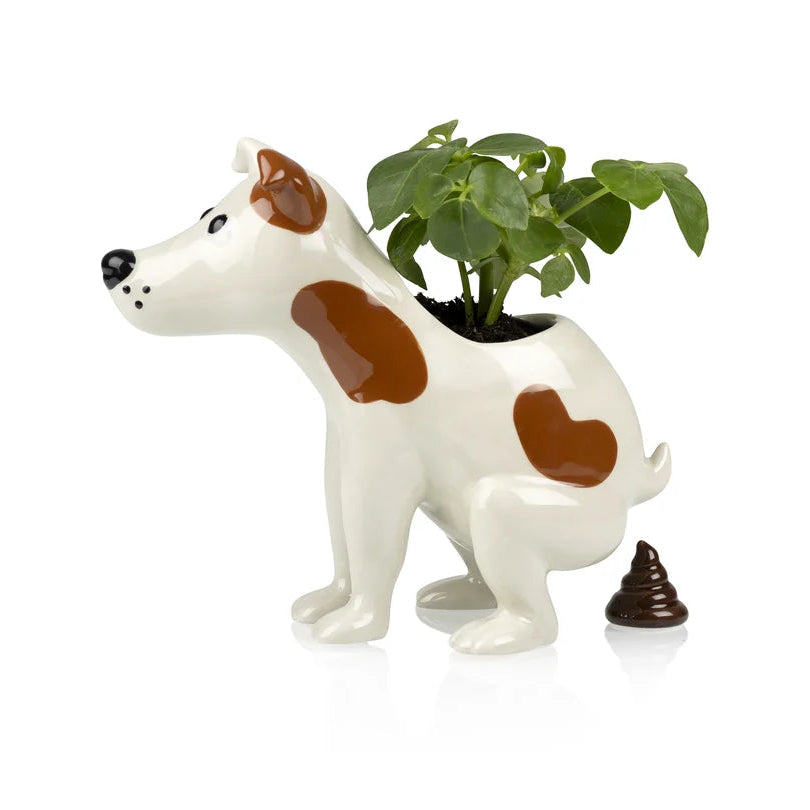 Plantenpot Pooing Dog - Bitten