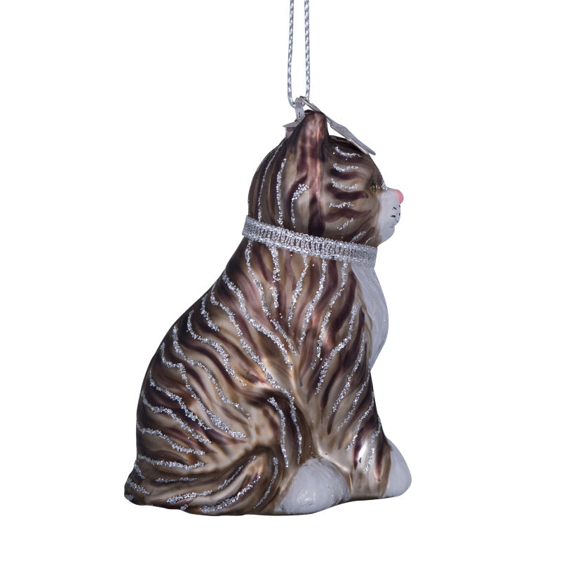 Kerst Ornament Kat Wit Grijs - Vondels